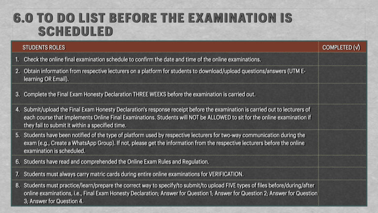 To Do List Before The Examination is Scheduled | Faculty of Mechanical ...